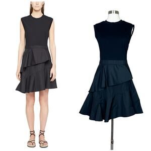 3.1 Phillip Lim | Ruffle Tiered Asymmetric Black T-Shirt Designer Mini Dress 0